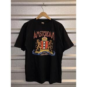 Y2k Amsterdam Holland Black Graphic T-Shirt Large